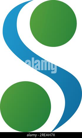 Grünes und blaues S-Symbol mit Kugeln auf weißem Hintergrund Stock Vektor