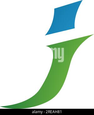 Grünes und blaues kursives J-Symbol auf weißem Hintergrund Stock Vektor