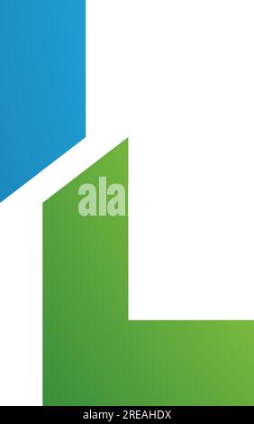 Grünes und blaues geteiltes L-Symbol auf weißem Hintergrund Stock Vektor