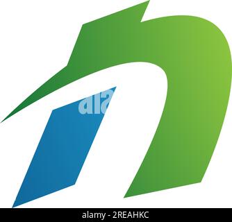Grünes und blaues kursives N-Symbol auf weißem Hintergrund Stock Vektor