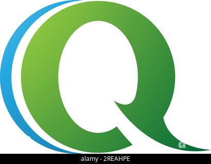Grünes und blaues, spitzen, rundes Q-Symbol auf weißem Hintergrund Stock Vektor