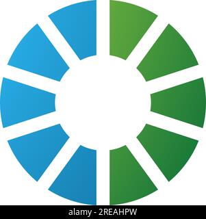 Grün und blau gestreiftes O-Symbol auf weißem Hintergrund Stock Vektor