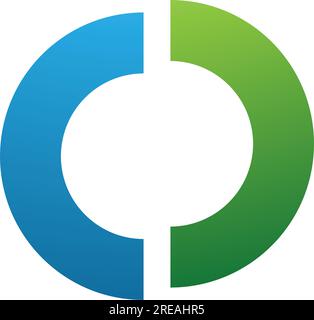 Grünes und blaues geteiltes O-Symbol auf weißem Hintergrund Stock Vektor