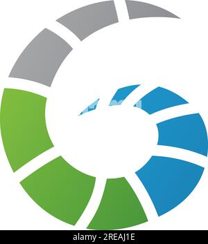 Grünes und blaues Symbol für den wirbelnden Buchstaben G mit Streifen auf weißem Hintergrund Stock Vektor