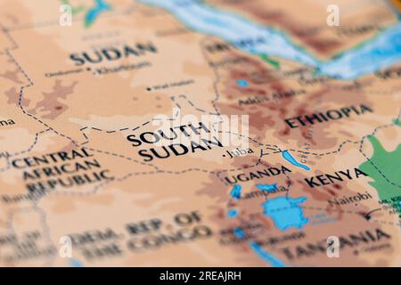 Weltkarte von afrika mit Nahaufnahme in sudan, äthiopien und kenia Stockfoto