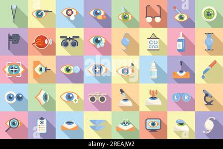 Symbole für Laser-Sehkorrektur setzen einen flachen Vektor. Strahlenchirurgie. Kataraktpflege Stock Vektor