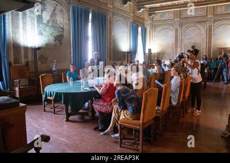 Rom, Italien. 26. Juli 2023. Pressekonferenz über die neuen archäologischen Entdeckungen des Theaters Nero im Palazzo della Rovere. (Foto: Matteo Nardone/Pacific Press) Kredit: Pacific Press Media Production Corp./Alamy Live News Stockfoto