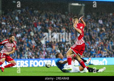 Glasgow, Großbritannien. 26. Juli 2023. Die Rangers Friendly im Ibrox Stadium, Glasgow, Schottland, Großbritannien, vor Beginn der Saison 23/24 waren zwischen Rangers und Olympiacos. Kredit: Findlay/Alamy Live News Stockfoto
