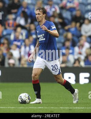 Glasgow, Großbritannien. 26. Juli 2023. Kieran Dowell of Rangers während des Fußballspiels zwischen Rangers und Olympiacos im Ibrox Stadium in Glasgow, Schottland. (Foto: Sports Press Photo/Sports Press Photo/C - FRIST VON EINER STUNDE - FTP NUR AKTIVIEREN, WENN BILDER WENIGER ALS EINE STUNDE ALT sind - Alamy) Guthaben: SPP Sport Press Photo. Alamy Live News Stockfoto
