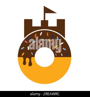 Vektordesign mit Donut-Fort-Logo. Logo der Burgbäckerei. Stock Vektor