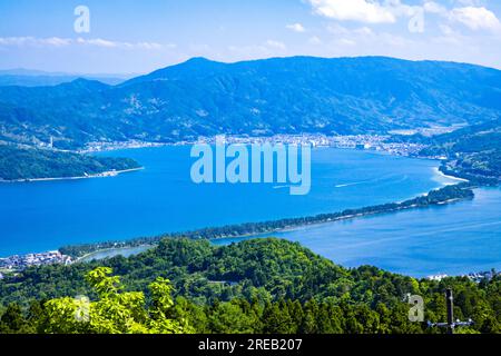 Amanohashidate vom Mt. Narisou Panorama Aussichtsplattform Stockfoto