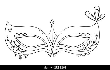 Maskenmaske purim, schwarze Linie Illustration Stock Vektor