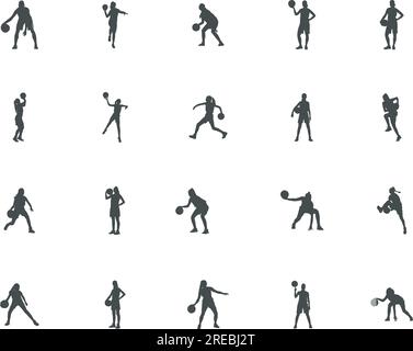 Frauen-Basketball-Silhouette, Basketballspieler-Silhouette, Basketballspieler-SVG, Femail-Spieler-Silhouette Stock Vektor