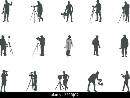 Kameramann-Silhouette, Fotograf-Silhouetten, Kameramann-Clipart, Kameramann-SVG, Videofilmer-Silhouetten Stock Vektor