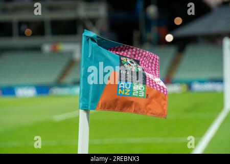 Perth, Aus. 26. Juli 2023. Perth, Australien, Juli 26. 2023: Ein Blick auf eine der Flaggen vor dem 2023 stattfindenden FIFA Womens World Cup Group B Fußballspiel zwischen Kanada und der Republik Irland im Perth Rectangular Stadium (HBF Park) in Perth, Australien. (NOE Llamas/SPP) Guthaben: SPP Sport Press Photo. Alamy Live News Stockfoto