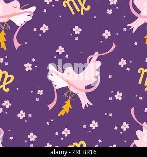 Süße Zeichen, das Zodiac-Muster flach. Jungfrau. Handgezeichnete, trendige Vektordarstellung für Kinder im flachen Stil. Stock Vektor