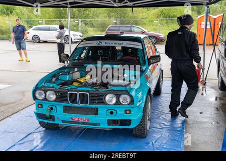 Tartu, Estland - 07.20.2023: BMW E30 316i WRC Auto auf WRC Rally Estland 2023 Servicepark Stockfoto