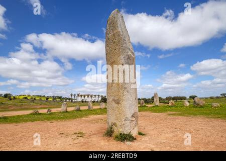 conjunto de menhires, Crómlech de Xerez, Monsaraz, Alentejo, Portugal Stockfoto