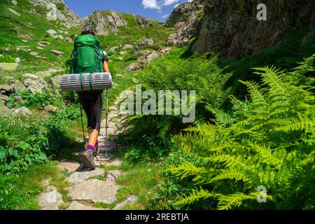 senda de al lago de Caillouas, Gourgs Blancs, cordillera de los Pirineos, Frankreich Stockfoto