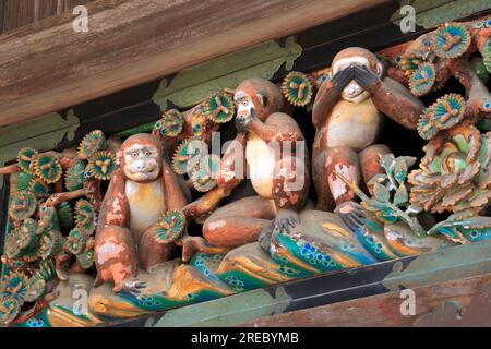 Drei Affen bei Nikko Toshogu Stockfoto