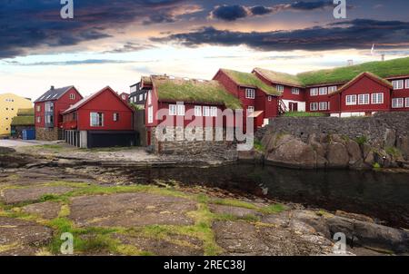 Parlament Tinganes in Torshavn auf den Färöern. Stockfoto