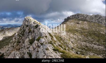 Aufsteigend nach Serra des Teixos und Puig de Massanella, 1364 Meter, Escorca, Mallorca, Balearen, Spanien Stockfoto