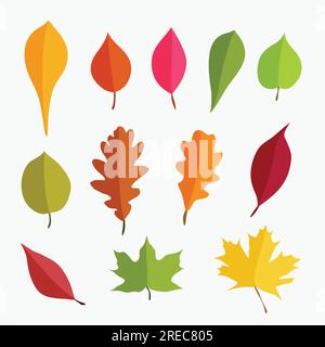 Farbenfrohe Herbstblätter im schlichten Set Stock Vektor