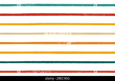 Handgezeichnetes, einfaches Streifenmuster. Nahtloses Vektor-Farbmuster. Orange, rot und grün gestrichene Streifen. Stock Vektor
