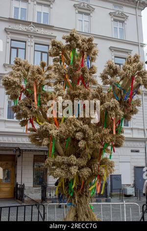 Symbol ukrainischer Weihnachten im Zentrum von Lemberg Stockfoto