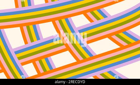 Bunte, überkreuzte Streifen, abstrakter Hintergrund im groovigen Stil. Trendige Panoramavorlage für Designbanner, Werbung, Präsentationen, Rabatte Stock Vektor