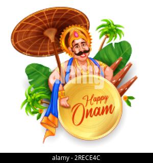 Illustration von König Mahabali in Onam traditionellen Festival Hintergrund zeigt Kultur von Kerala, Südindien Stock Vektor