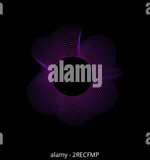 Kreis der Schallwellen. Neonfarbene, runde Musikwelle für Equalizer. Radiale Schallwellenkurve mit Lichtpartikeln. Clipart der farbigen Radiofrequenz Stock Vektor