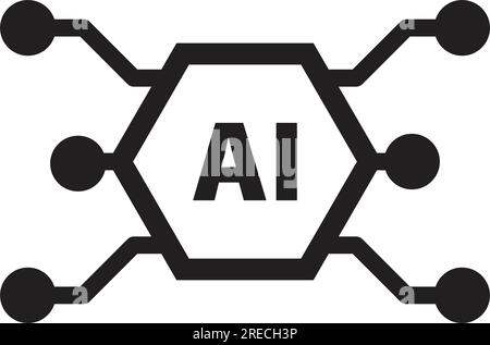 KI, Icon für künstliche Intelligenz, digitaler Mikrochip für Computer- und Technologieillustrierung Stock Vektor