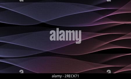Abstrakter Hintergrund für Gradientenwellen, pink und lila auf Schwarz Stockfoto
