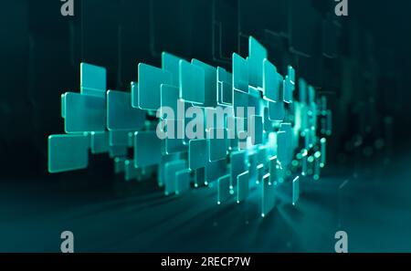 Abstrakter Hintergrund, Technologiekonzept, 3D-Rendering, blaue matte Quadrate auf dunkelblauem Hintergrund Stockfoto