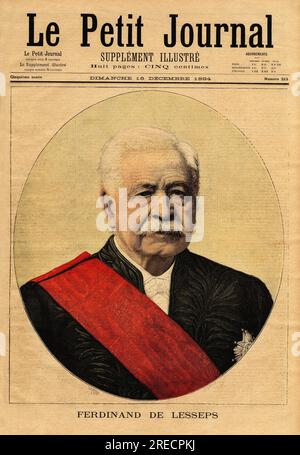 Portrait de Ferdinand de Lesseps (1805-1894), Appele 'le Grand francais', Diplomate et Entrepreneur, il est le principal promoteur du Canal de Suez, qui relie Port-Said sur la Mer Mediterranee a Suez sur la Mer Rouge ( Egypte) et du Canal de Panama, qui relie l'Ocean Pacifique et l'Ocean Atlantique Traversant l'isthme de Panama en amerique centrale. Gravure in "Le Petit Journal" 16121894. Stockfoto