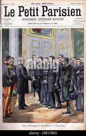 Le President de la Republique Emile Loubet repräsentiert die Delegation Bretonne à l'Elysee. Gravure in 'Le Petit Parisien', le 15021903. Stockfoto