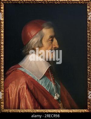 Portrait du Cardinal de Richelieu (Armand Jean Duplessis de Richelieu, 1585-1642). Peinture de Philippe de Champaigne (1602-1674), huile sur toile, 1642. Art francais, 17e Siecle; Musée des beaux Arts de Strasbourg. Stockfoto