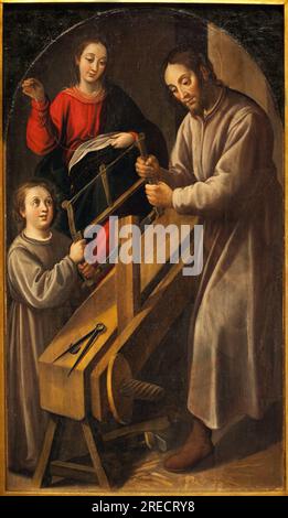 L'Atelier de Nazareth. Peinture de Juan del Castillo (Vers 1590-1658), huile sur toile, Vers 1634-1636. Musée des Beaux-Arts de Sevilla, Espagne. Stockfoto