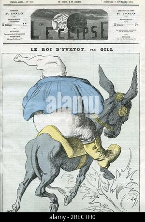 "Le roi d'Yvetot", Karikatur d'Adolphe Thiers (1797-1877), homme d'etat francais. Coverture in 'L'Eclipse' par Gill, le 9 novembre 1873, Paris. Stockfoto