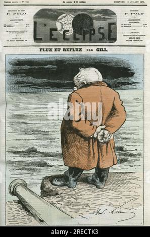 Caricature d'Adolphe Thiers (1797-1877), homme d'etat francais. Couverture in 'L'Eclipse', Par Gill, le 13 juillet 1873, Paris. Stockfoto