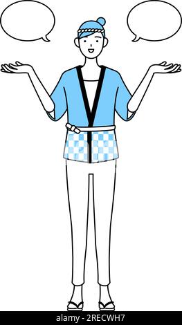 Frau trägt Happi Coat für Sommerfestivals mit Wipeout und Vergleich, Vector Illustration Stock Vektor