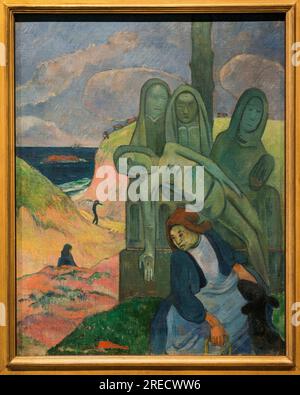 The Green Christ - Paul Gauguin (1848-1903) - 92 cm x 73 cm - Musees royaux des beaux-Arts de Belgique - Postimpressionnisme - Calvaire breton, 1889 von Paul Gauguin (Le christ vert) Stockfoto