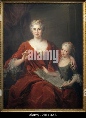 Madame de la Sablonniere et sa fille. Peinture de Alexis Simon Belle (1674-1734), Huile sur toile, 1724, Art francais 18e Siecle. Musée des Beaux Arts de Pau. Stockfoto