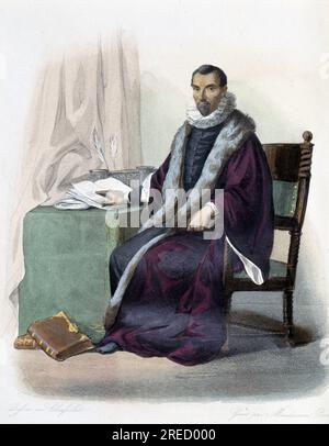 Jacques Auguste (Jacques-Auguste) de Du (Thuanus) (1553-1617), historien Francais. - In "Le Plutarque Francais", Ed. Mennechet, 1844-47 Stockfoto