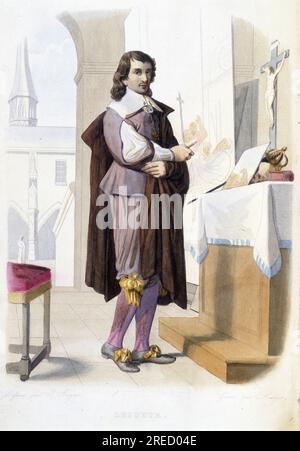 Portrait de Eustache Le Sueur, peintre francais (1616-1655). ‡ Son Atelier - in 'Le Plutarque francais', Par Mennechet, 1844-47 Stockfoto