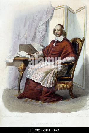 Le cardinal Jules Mazarin (Giulio Raimondo Mazzarino ou Mazarino) (1602-1661), Diplomate et homme politique au Service de la papaute puis des rois de France- in 'Le Plutarque francais', par Mennechet, Paris, 1844-47 Stockfoto