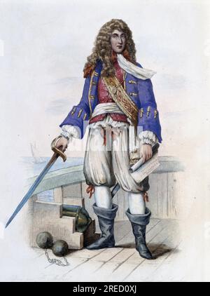 Portrait de l'amiral Anne Hilarion de Costentin (Rivière), comte de Tourville (1642-1701) - in "Le Plutarque Francais', par Mennechet, Paris, 1844-47 Stockfoto