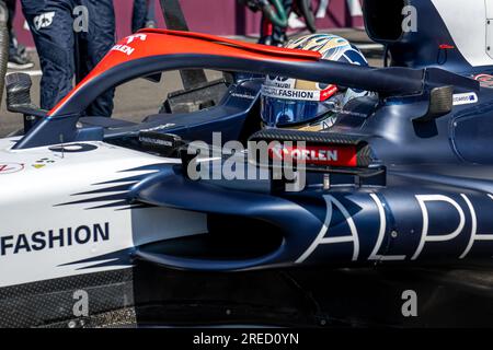 Budapest, Ungarn. 24. Juli 2023. HUNGARORING, UNGARN - JULI 23: Daniel Ricciardo, AlphaTauri DR3 vor dem Großen Preis von Ungarn F1 bei der Hungaroring am 23. Juli 2023 in Budapest, Ungarn. (Foto: Michael Potts/BSR Agency) Kredit: BSR Agency/Alamy Live News Stockfoto