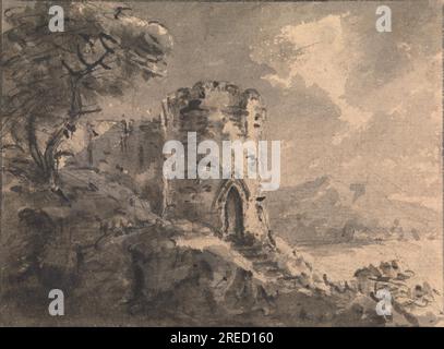 Landschaft mit einer Burgruine zwischen 1745 und 1748 von William Gilpin Stockfoto